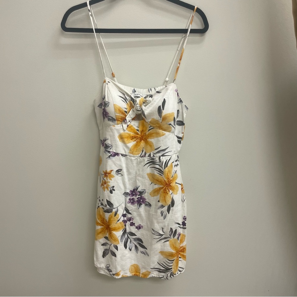 Speechless White Yellow Tropical Floral Spaghetti-Strap Mini Dress Medium